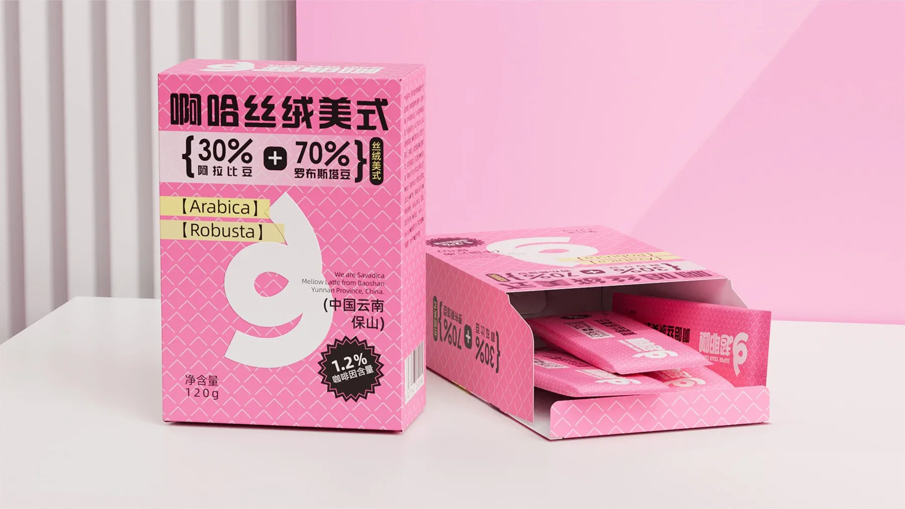 粉色咖啡包装单品展示
